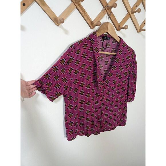 Zara trf Collection Pink Patterned Cropped Button Front Top - Size M - Picture 2 of 6